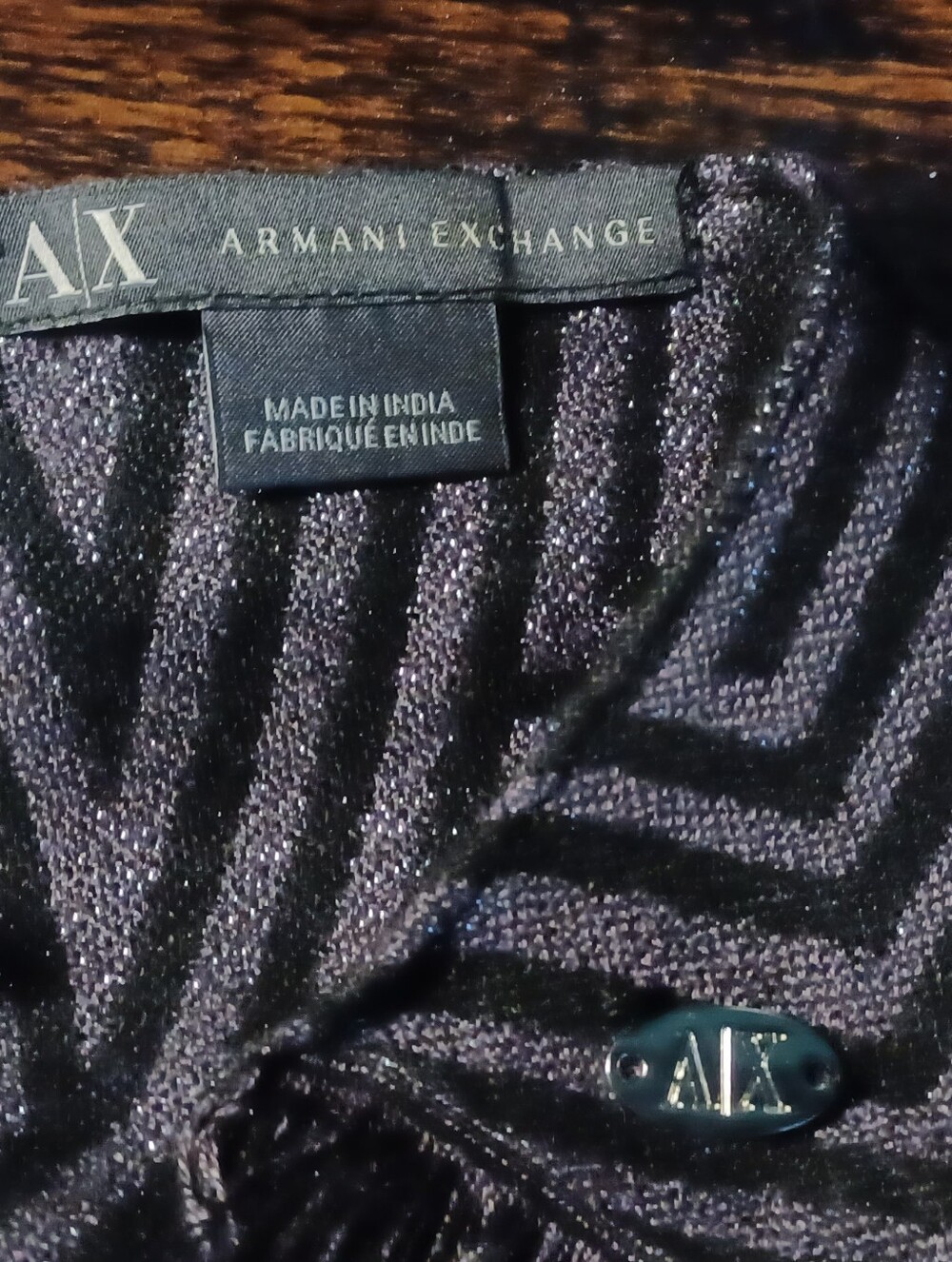 Armani Exchange Metallic Black Striped Scarf - Men or Women